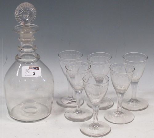 Lot 2 - A glass tipple necked decanter and six glasses