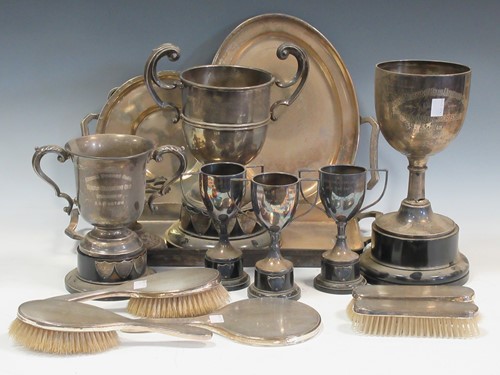 Lot 230 - A silver backed brush set together with a...
