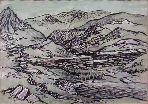 Lot 263 - Dam in a mountainous landscape signed to the...