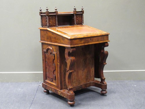 Lot 550 - A Gothic style Victorian burr wood davenport,...