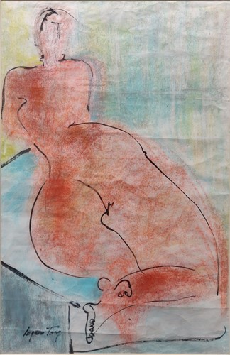 Lot 330 - Inger Tong Reclining Nude patsel and ink...