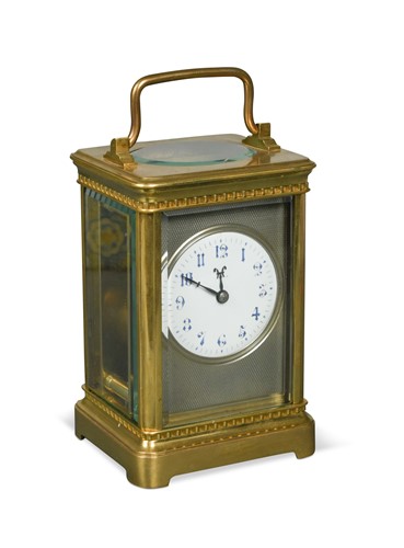 Lot 215 - A French brass carriage timepiece, late 19th century