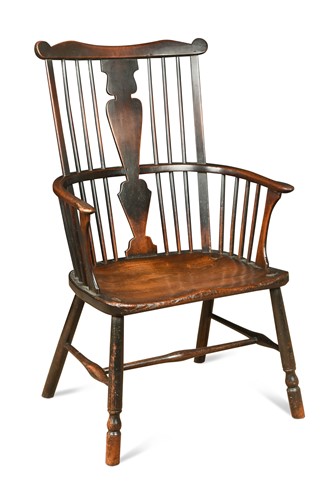 Lot 108 - A Thames Valley ash, fruitwood and elm comb-back armchair, circa 1775