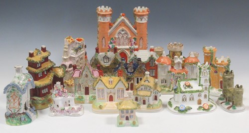Lot 624 - A Staffordshire flat back model of a church...