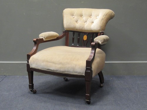 Lot 531 - A late Victorian inlaid mahogany open armchair,...