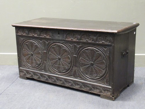 Lot 564 - A Victorian carved oak coffer made up of some...