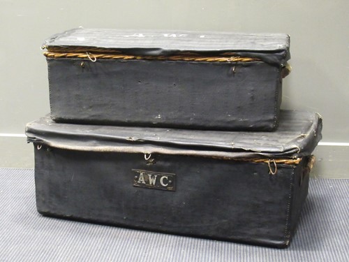 Lot 581 - Two large sized trunks with oil skin cover...