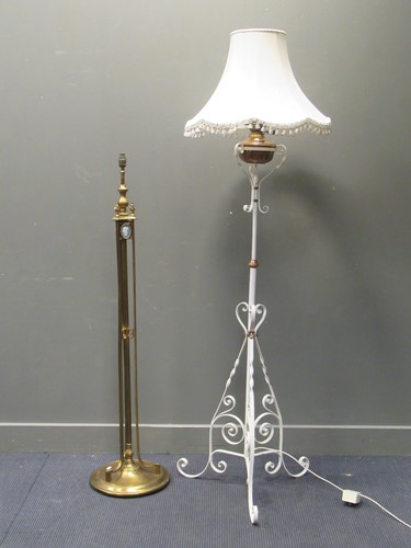 Lot 467 - A white pained bent metal oil lamp converted...