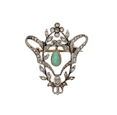 Lot 111 - An Art Nouveau diamond and turquoise brooch