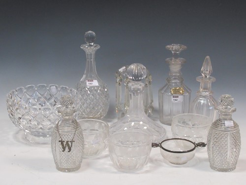 Lot 192 - Collection of cut glass decanters, a large...