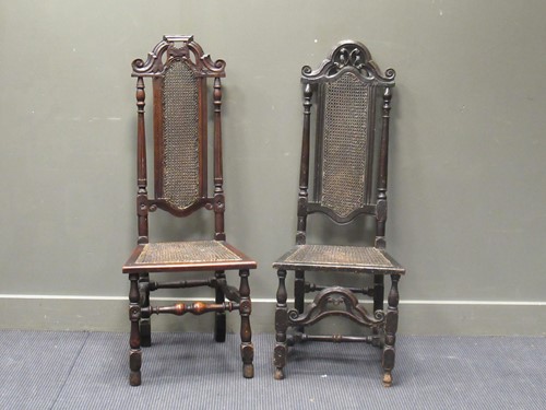 Lot 553 - Two 17th century style caned high back chairs (2)