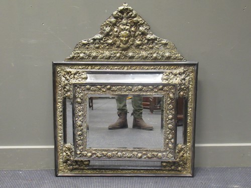 Lot 445 - A Dutch 19th century pressed brass, cushion...