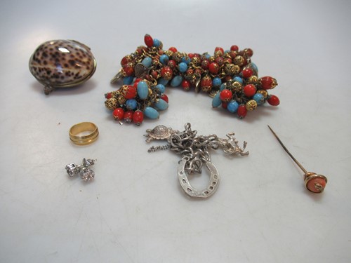 Lot 243 - A small pair of diamond ear studs, a coral...