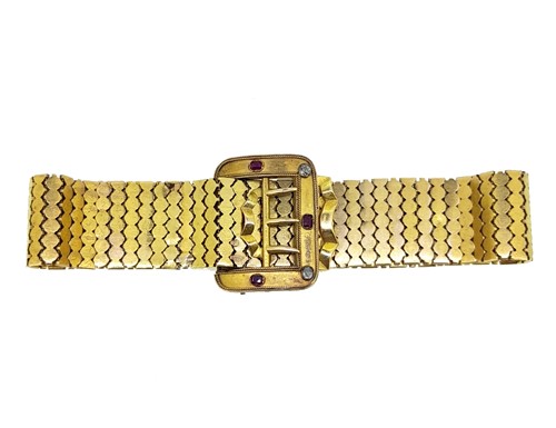 Lot 158 - A Victorian ruby and diamond buckle bracelet