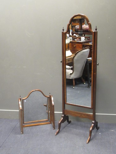 Lot 446 - A Queen Anne style mahogany arch topped cheval...