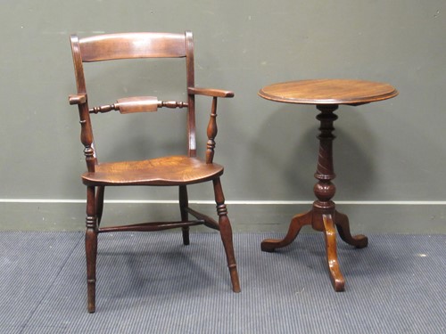 Lot 470 - A Victorian elm seat Essex knife back armchair...