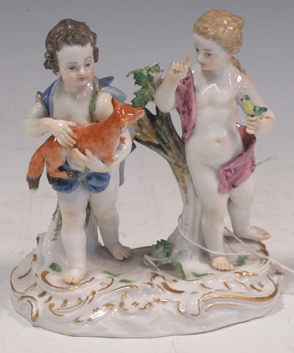 Lot 187 - A Meissen figure group of two children, the...