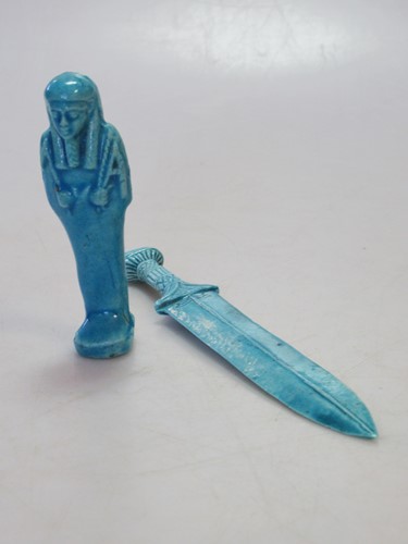Lot 208 - A turquoise Ushabti, 8cm high; a turquoise...