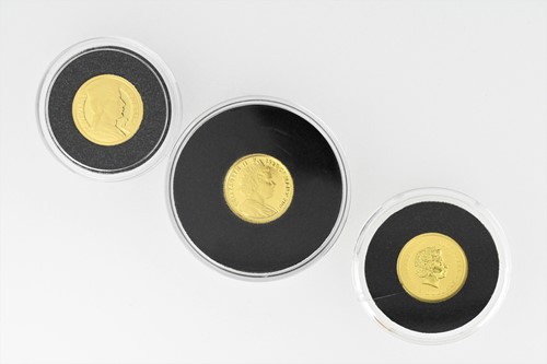 Lot 61 - Three miniature gold proof coins: Isle of Man...
