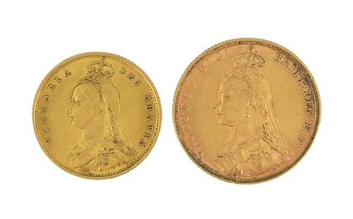 Lot 69 - Victoria 1887 gold sovereign and half...