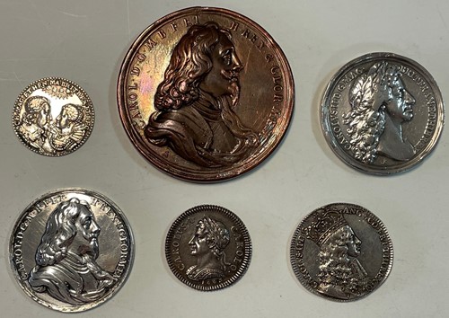 Lot 71 - Five Charles I and II silver medals, including...