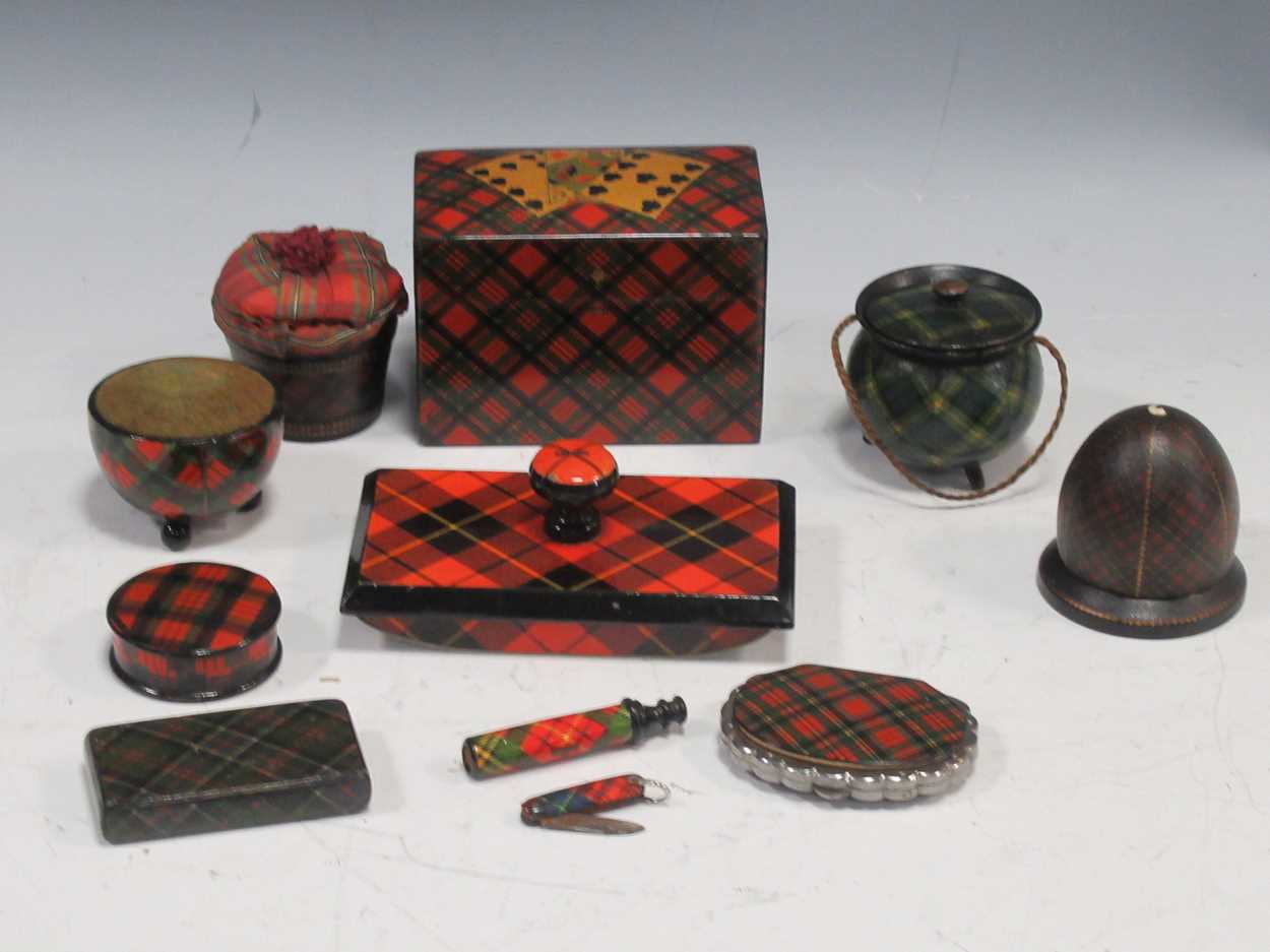 Lot 6 - A collection of Tartanware including snuff...