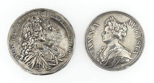 Lot 79 - William and Mary, Coronation 1689 cast silver...