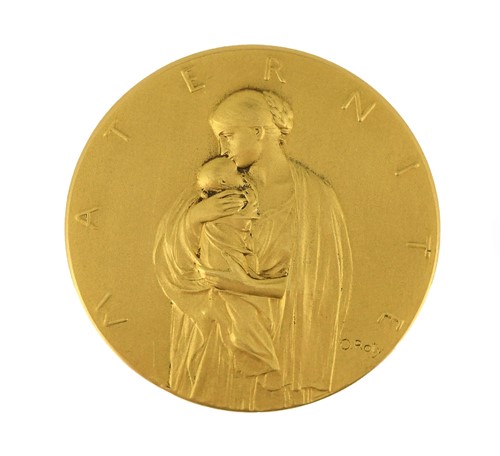 Lot 54 - Gold medal by O. Roty 'Maternite', the reverse...