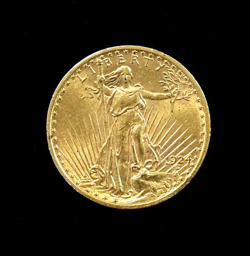 Lot 107 - USA gold $20 double eagle 1924, standing...