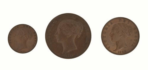 Lot 151 - Victoria 1839 proof penny, half penny and...