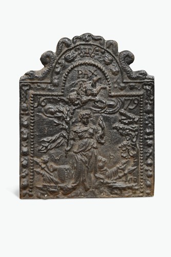 Lot 421 - A cast iron fire back in the 17th century style