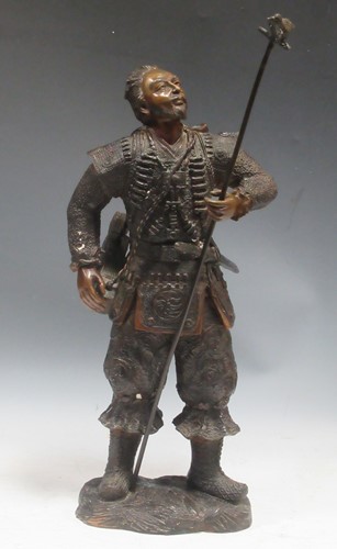 Lot 104 - A Meiji style bronze figure of a warrior, 60cm...