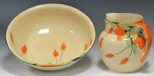 Lot 27 - Myott Art Deco stylised floral wash jug and bowl