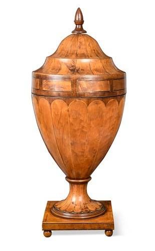 Lot 253 - A George III and later satinwood, mahogany and pollard oak converted knife urn