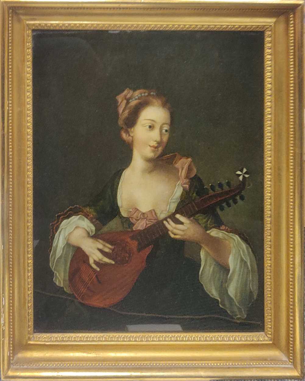 Lot 229 - A small reverse glass picture of a lady with a...