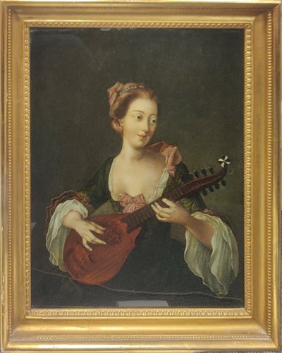 Lot 229 - A small reverse glass picture of a lady with a...