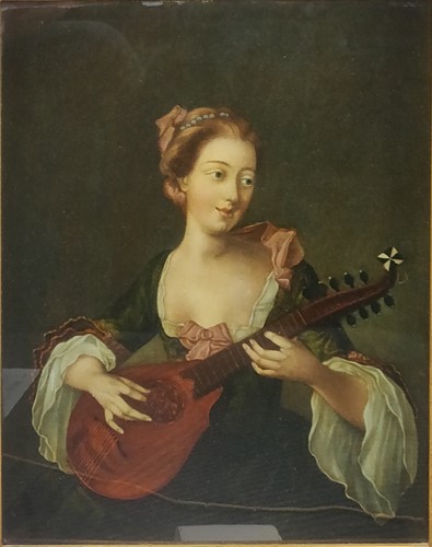 Lot 229 - A small reverse glass picture of a lady with a...
