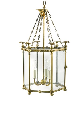 Lot 184 - A Neo-classical style brass and glass hall lantern, 20th century