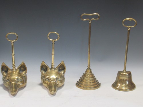 Lot 436 - A pair of brass fox mask door stops and two...