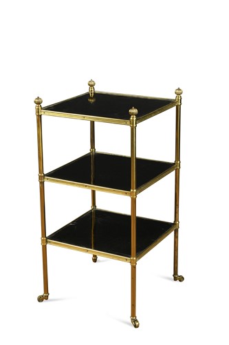 Lot 347 - A three-tier brass and ebonised etagere, 20th century