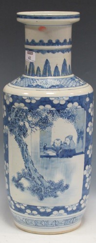 Lot 42 - A Chinese blue and white rouleau vase (damaged)