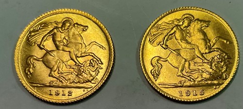 Lot 142 - Two George V half sovereigns 1912 and 1915