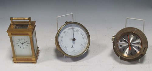 Lot 65 - A 20th century gilt brass carriage timepiece,...