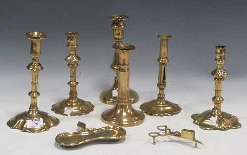 Lot 76 - William Lee 18th century brass candlestick...