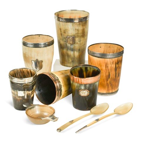 Lot 169 - Six horn and mounted beakers