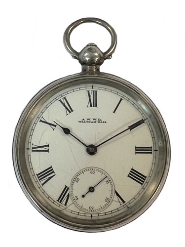 Lot 262 - American Waltham Watch Co, Waltham - A Sterling silver open faced pocket watch with a later stand
