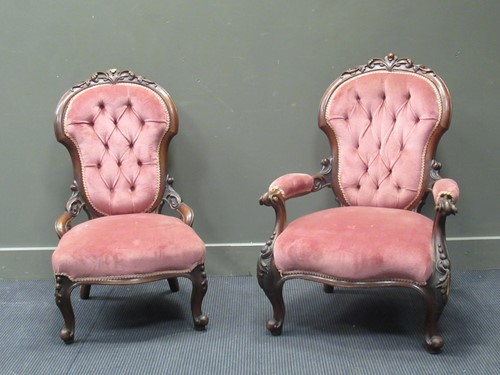 Lot 343 - A Victorian walnut chaise longue and two...