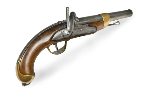 Lot 142 - A French 13 bore percussion cap pistol, circa 1820