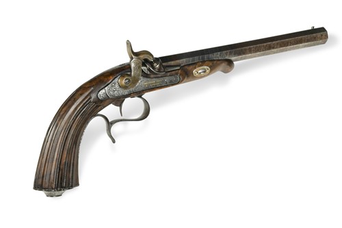 Lot 147 - Novelle Fils, Limoges, a French rifled percussion target pistol, 19th century