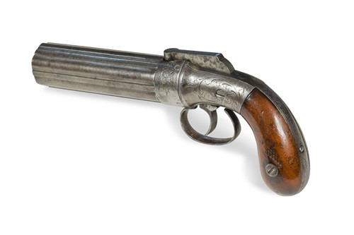 Lot 148 - A Victorian percussion cap six-shot pepper box pistol
